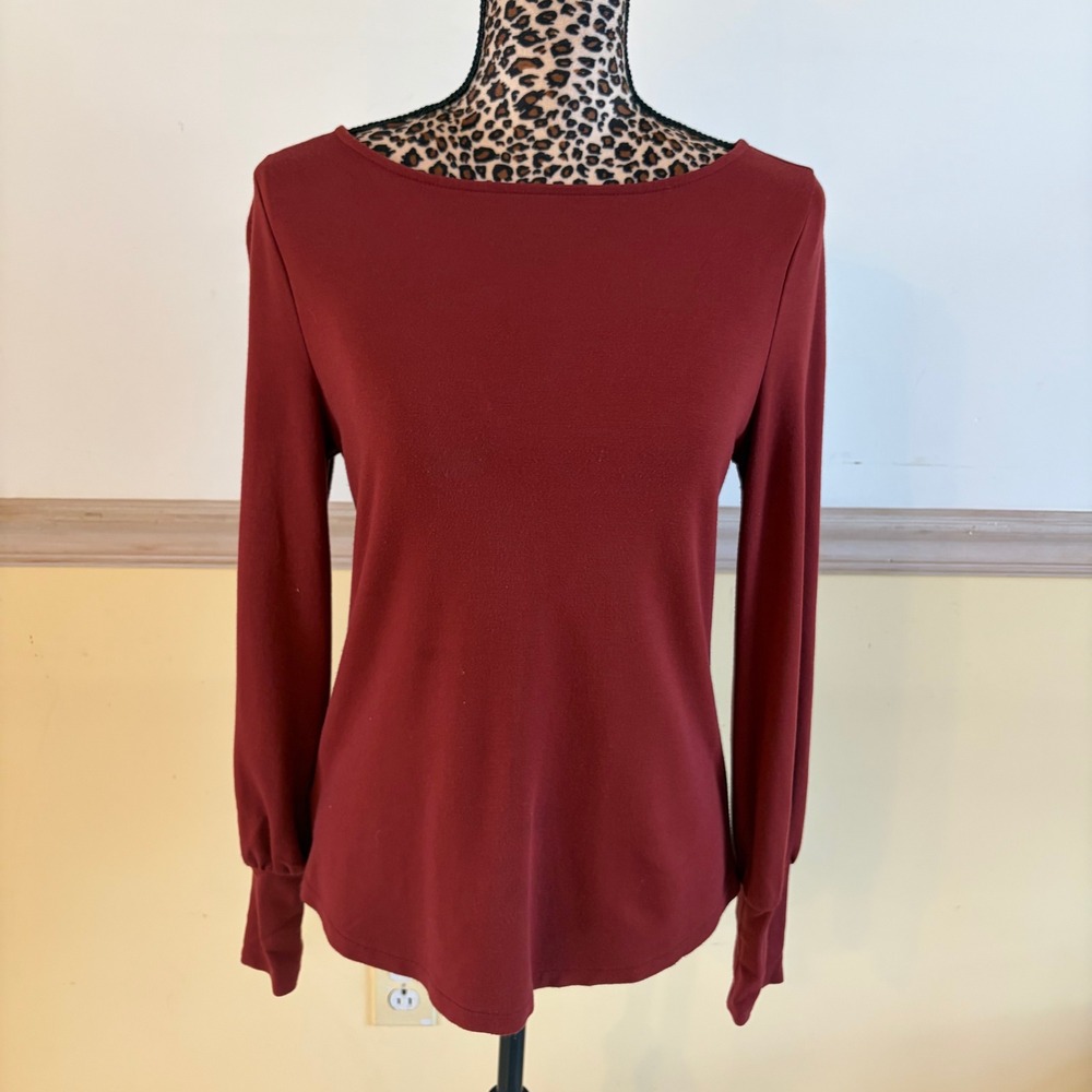 Ann‎ Taylor Women Small Burnt Orange Boat Neck Long Sleeve Knit Top Tall Cuffs